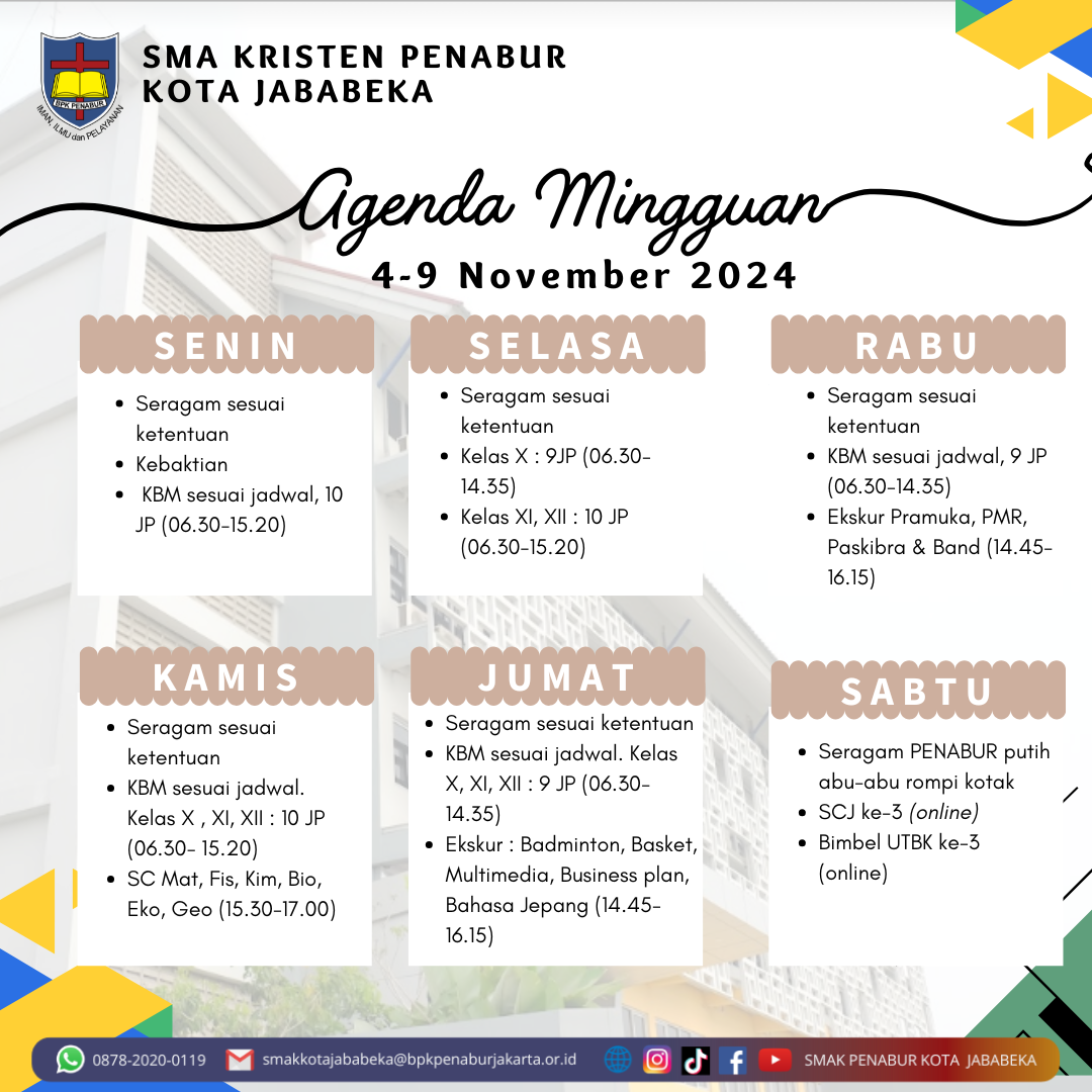 Jadwal Mingguan, 4 November - 9 November 2024