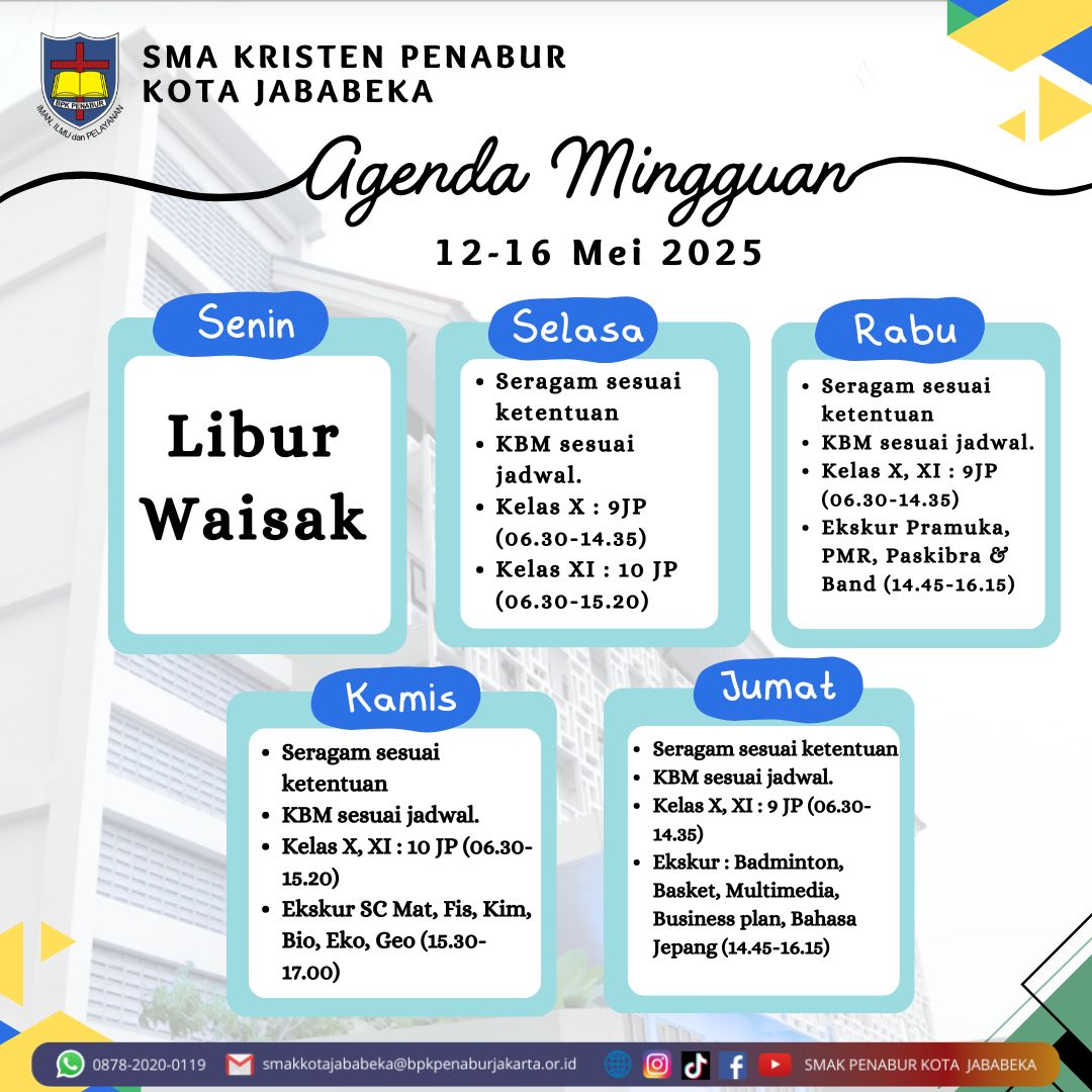 Jadwal Mingguan, 12 Mei - 16 Mei 2025