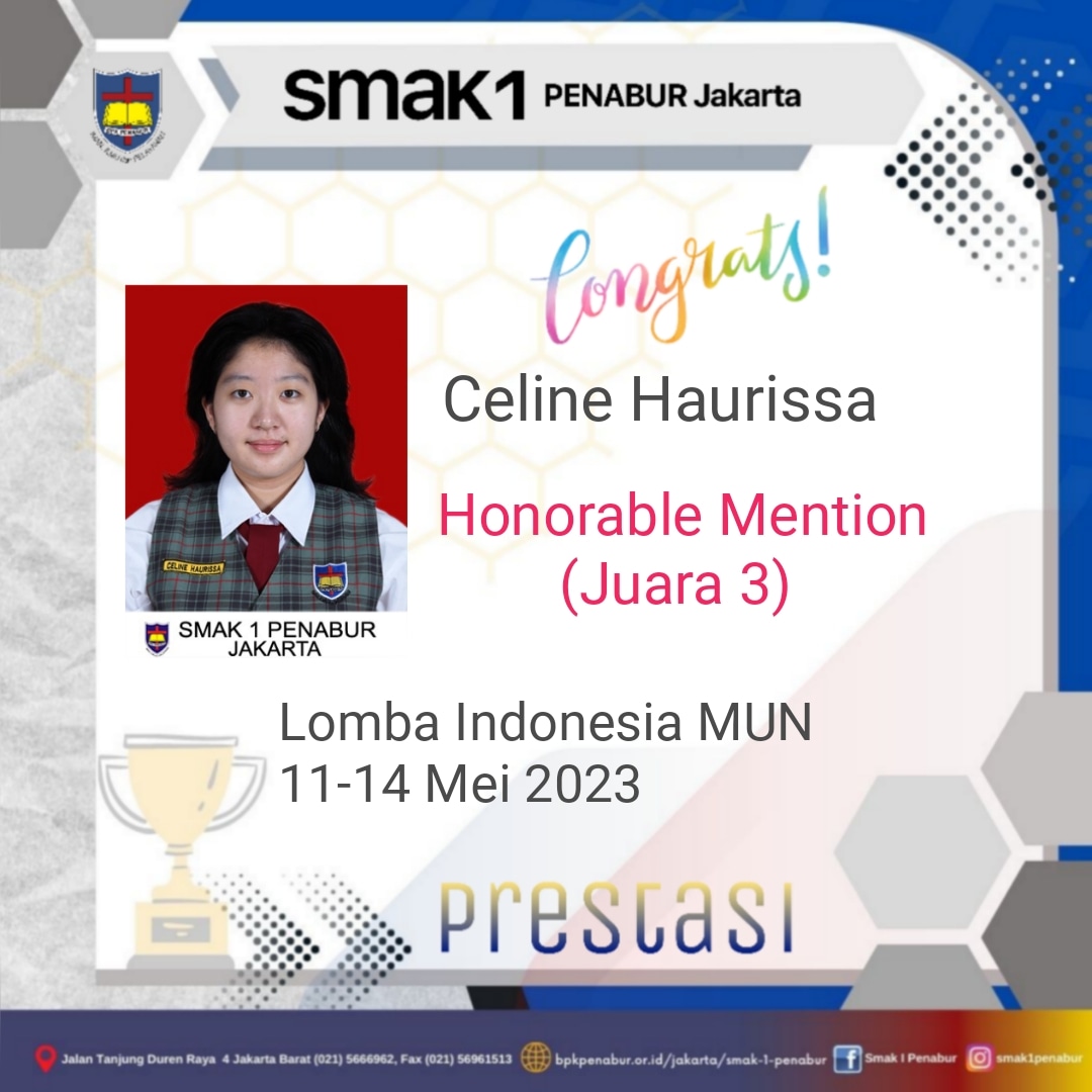 Prestasi  Peserta didik SMAK 1 dalam lomba Indonesia MUN (IMUN) 3 yg diselenggarkan oleh UI