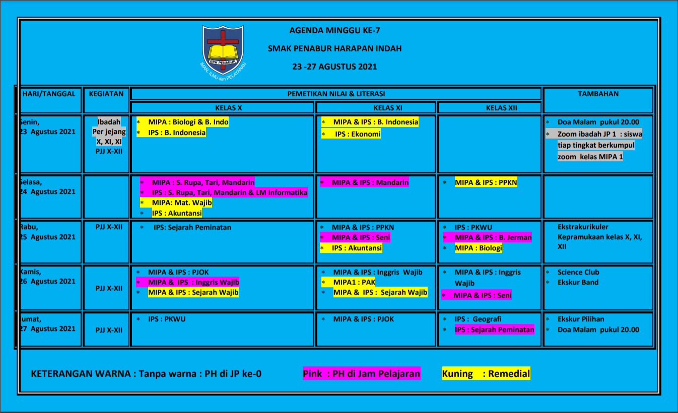 Agenda Mingguan, Senin - Jumat 23-27 Agustus 2021