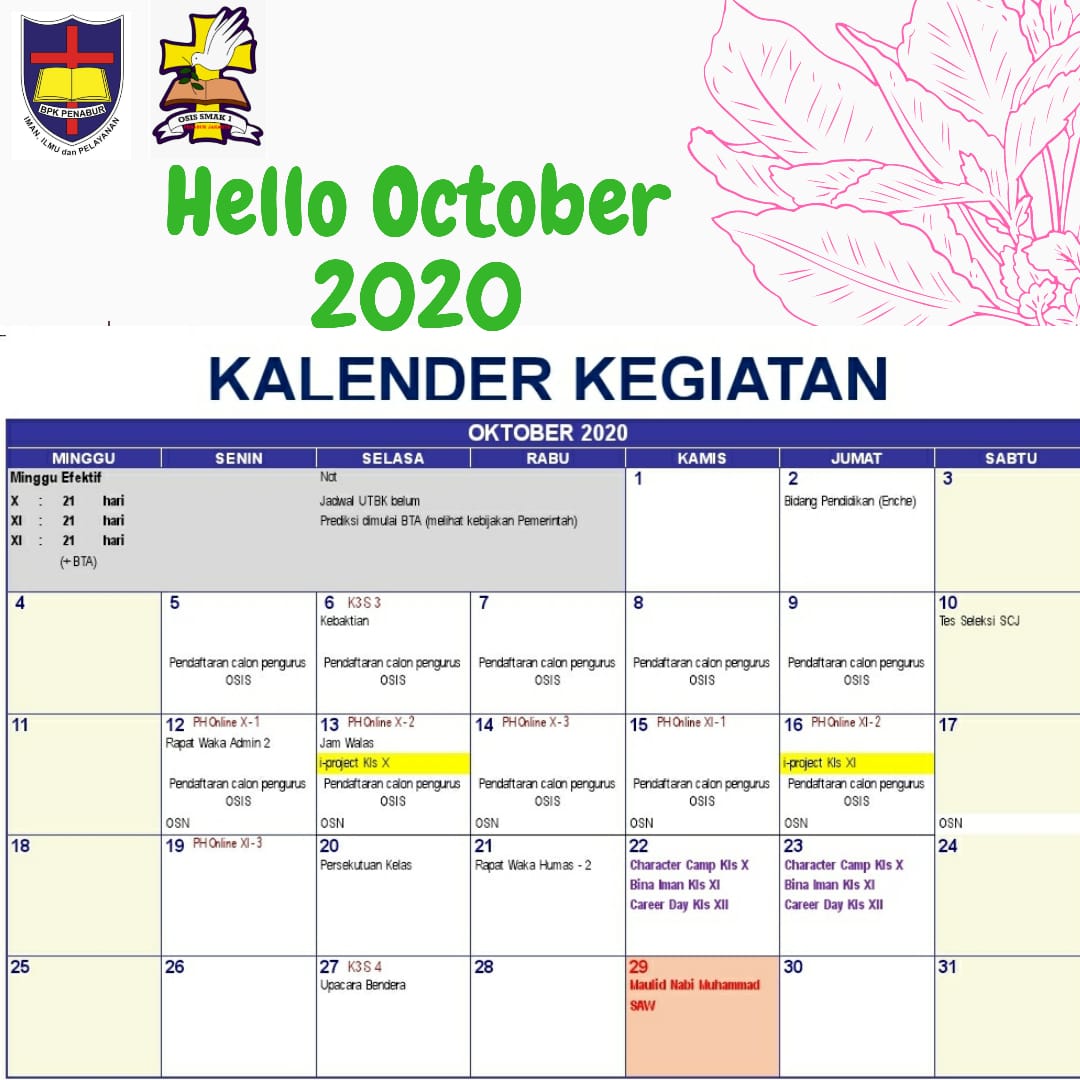Kalender Kegiatan Oktober 2020