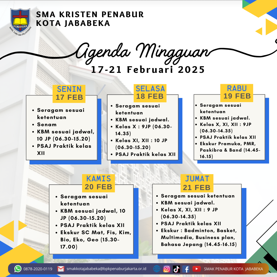 Jadwal Mingguan, 17 Februari - 21 Februari 2025