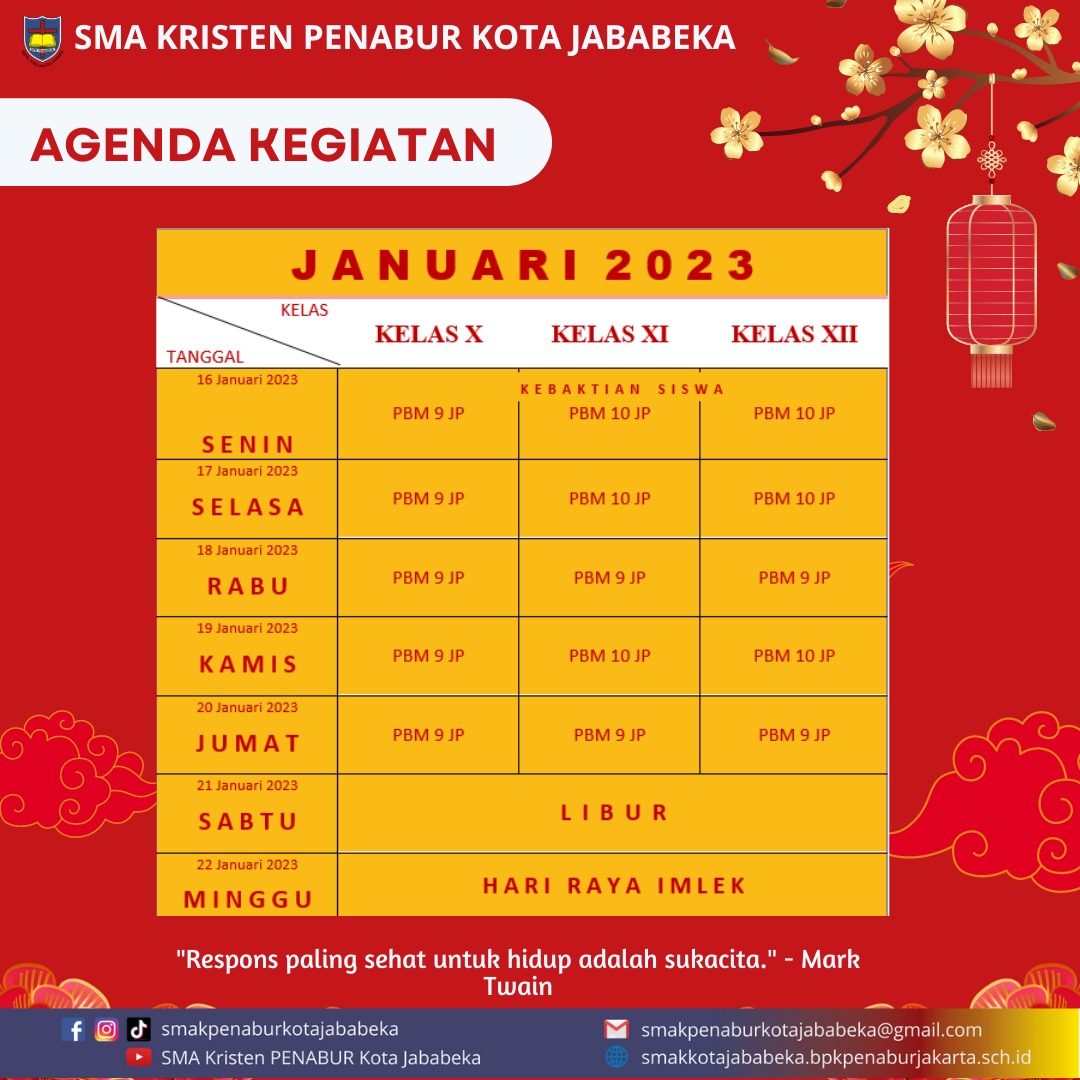 Jadwal Mingguan : 16 Januari - 22 Januari 2023