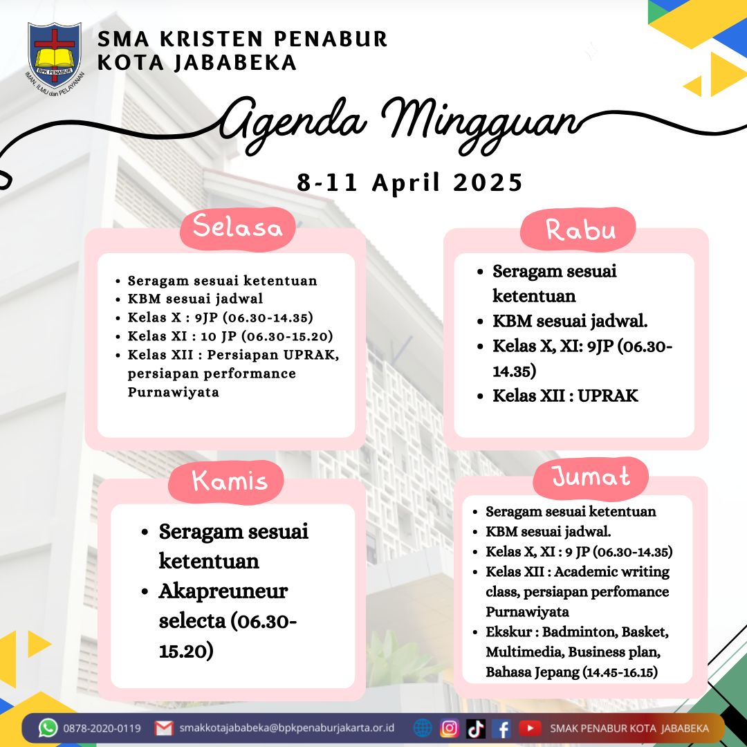 Jadwal Mingguan, 8 April -11 April 2025