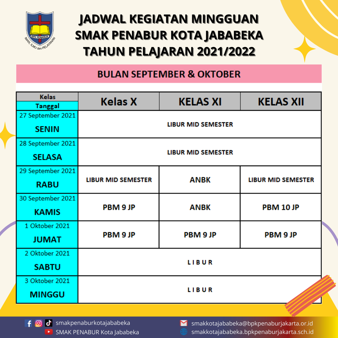 JADWAL MINGGUAN 27 SEPTEMBER-3 OKTOBER 2021