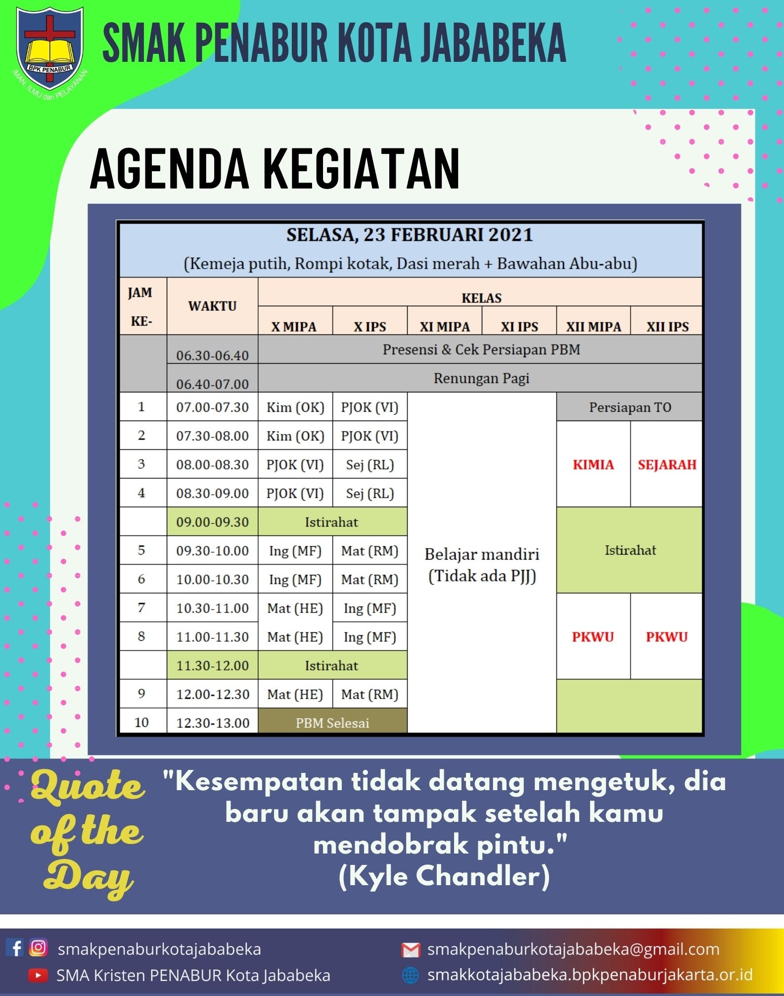 Agenda Harian - Selasa, 23 Februari 2021