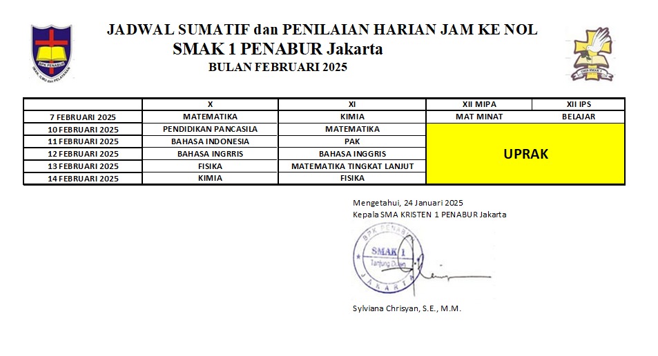 Jadwal Sumatif Bulan Februari 2025