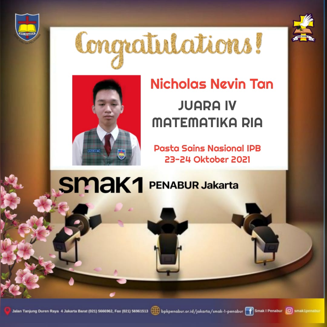 Prestasi Siswa SMAK 1 PENABUR Jakarta memperoleh Juara 4 dalam Matematika Ria Pesta Sains Nasional IPB 23-24 Oktober 2021
