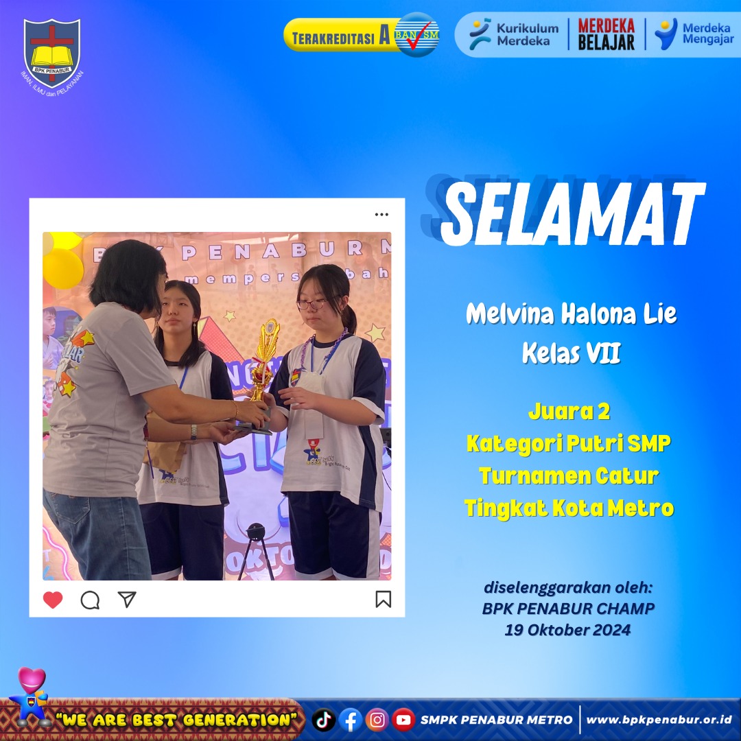 FELICIA EFFENDY JUARA 1 & MELVINA HALONA LIE JUARA 2 KATEGORI PUTRI SMP TURNAMEN CATUR KOTA METRO