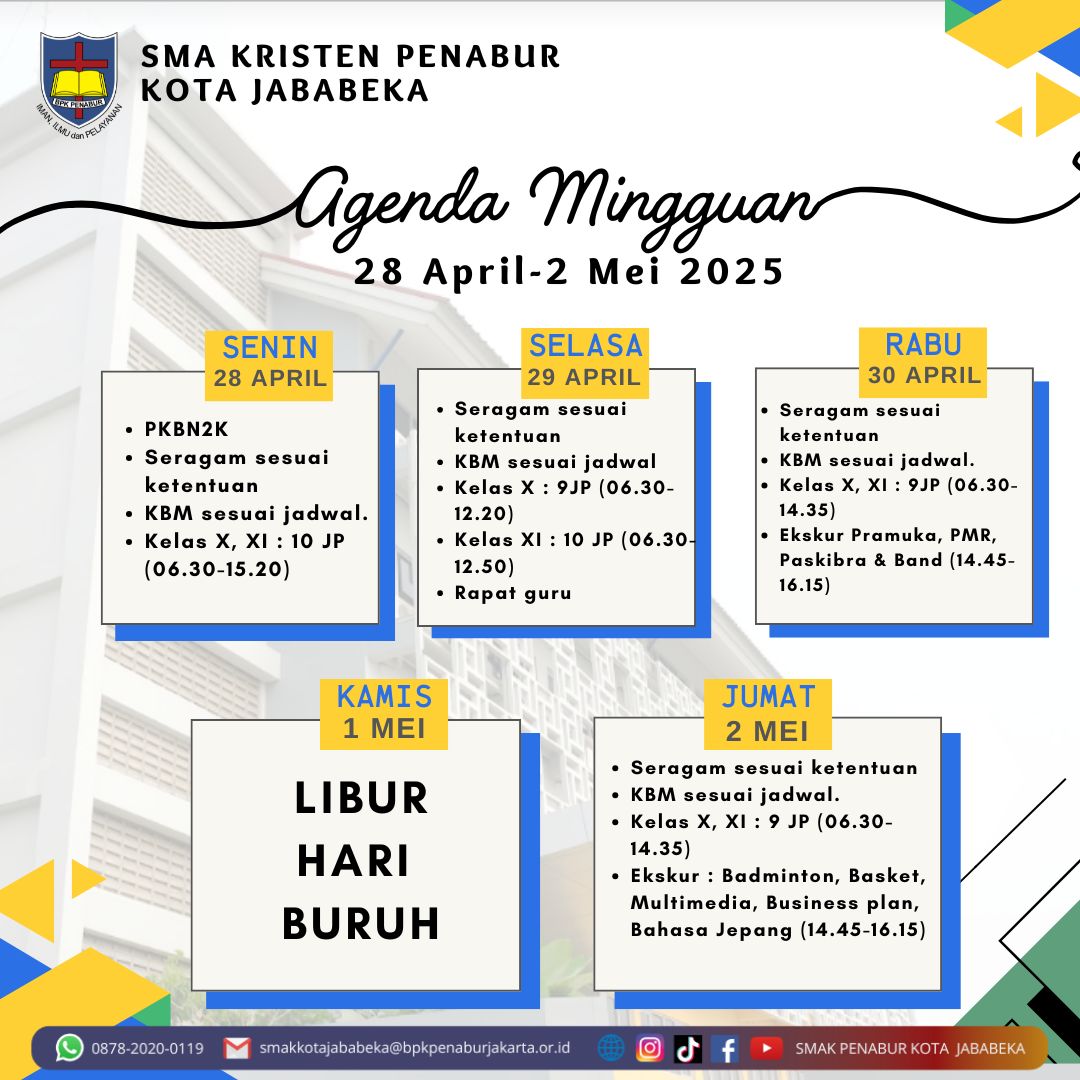 Jadwal Mingguan, 28 April -2 Mei 2025