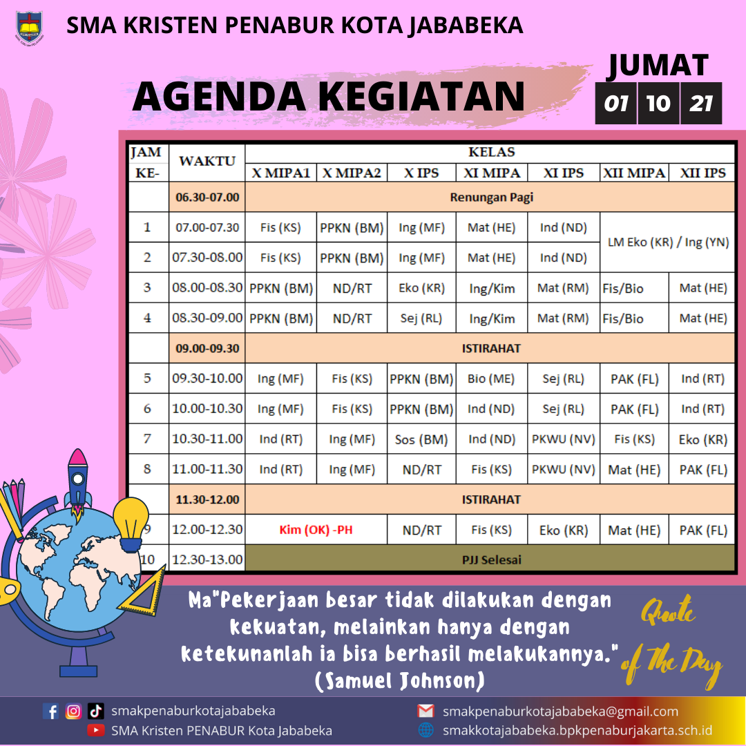 AGENDA KEGIATAN - Jumat, 1 Oktober 2021