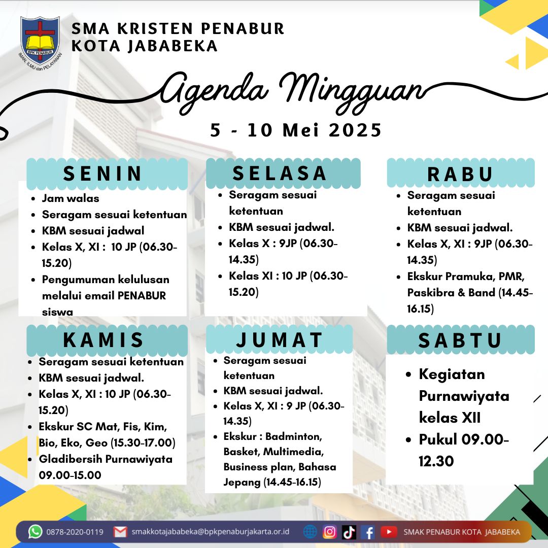 Jadwal Mingguan, 5 Mei - 10 Mei 2025