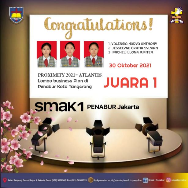 Siswi SMAK1 PENABUR JAKARTA memperoleh JUARA 1 dalam acara PROXIMITY 2021 - ATLANTIS