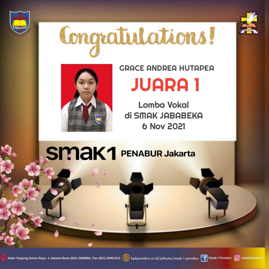 Prestasi Juara 1 Siswa SMAK 1 PENABUR dalam lomba vokal di SMAK PENABUR Jababeka 2021