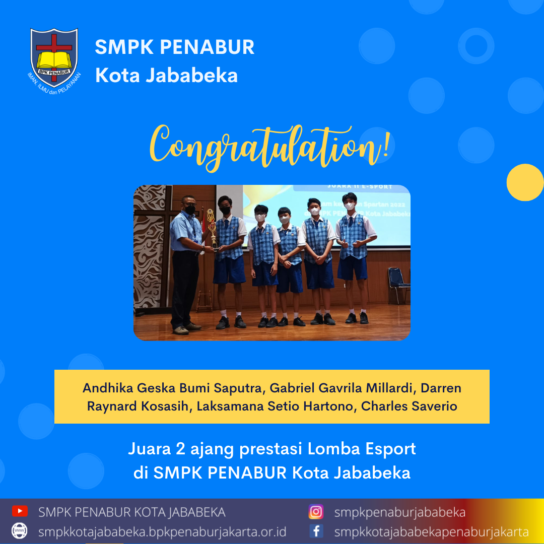 Team E-sport Juara 2 ajang prestasi Lomba Esport di SMPK PENABUR Kota Jababeka