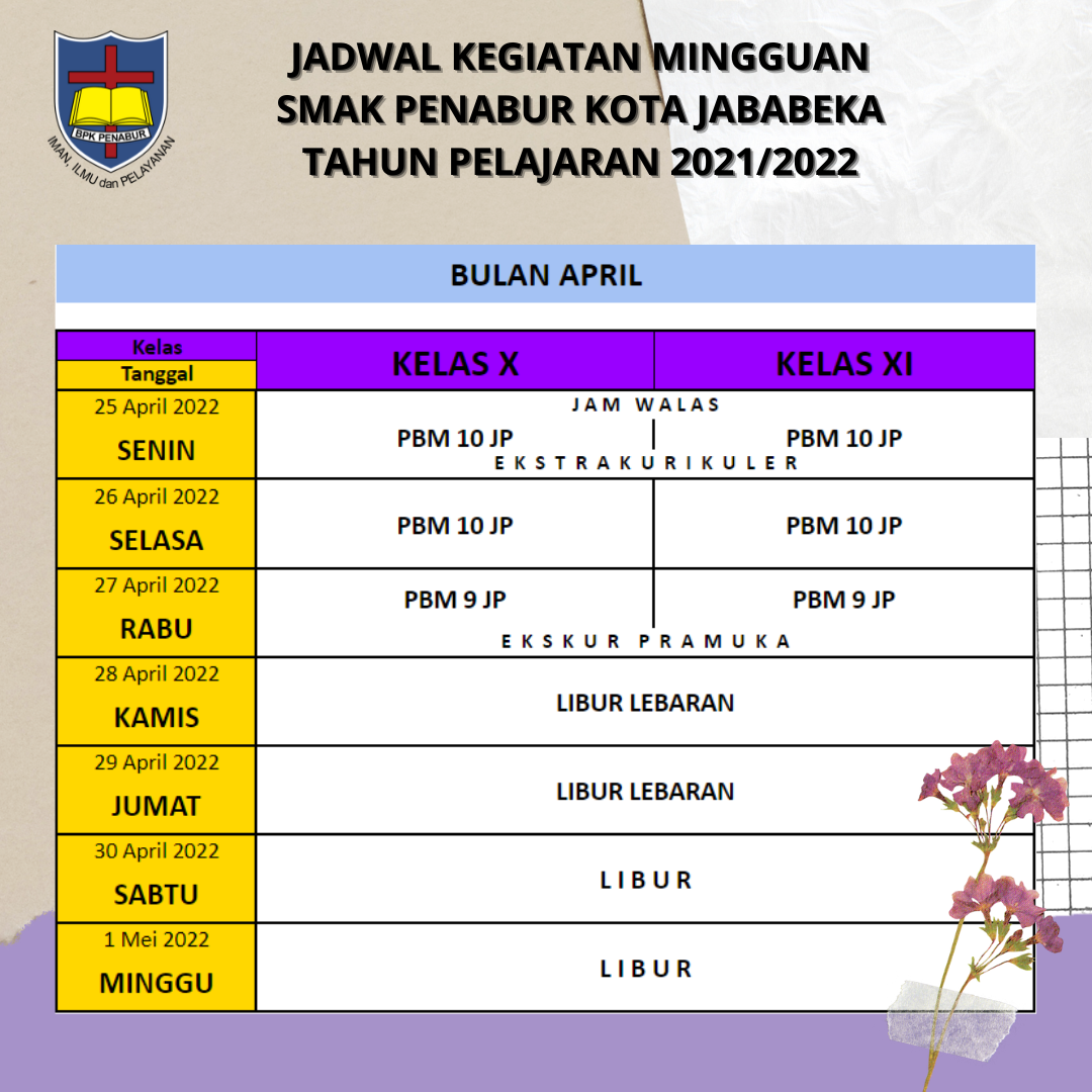 JADWAL MINGGUAN 25-30 APRIL 2022