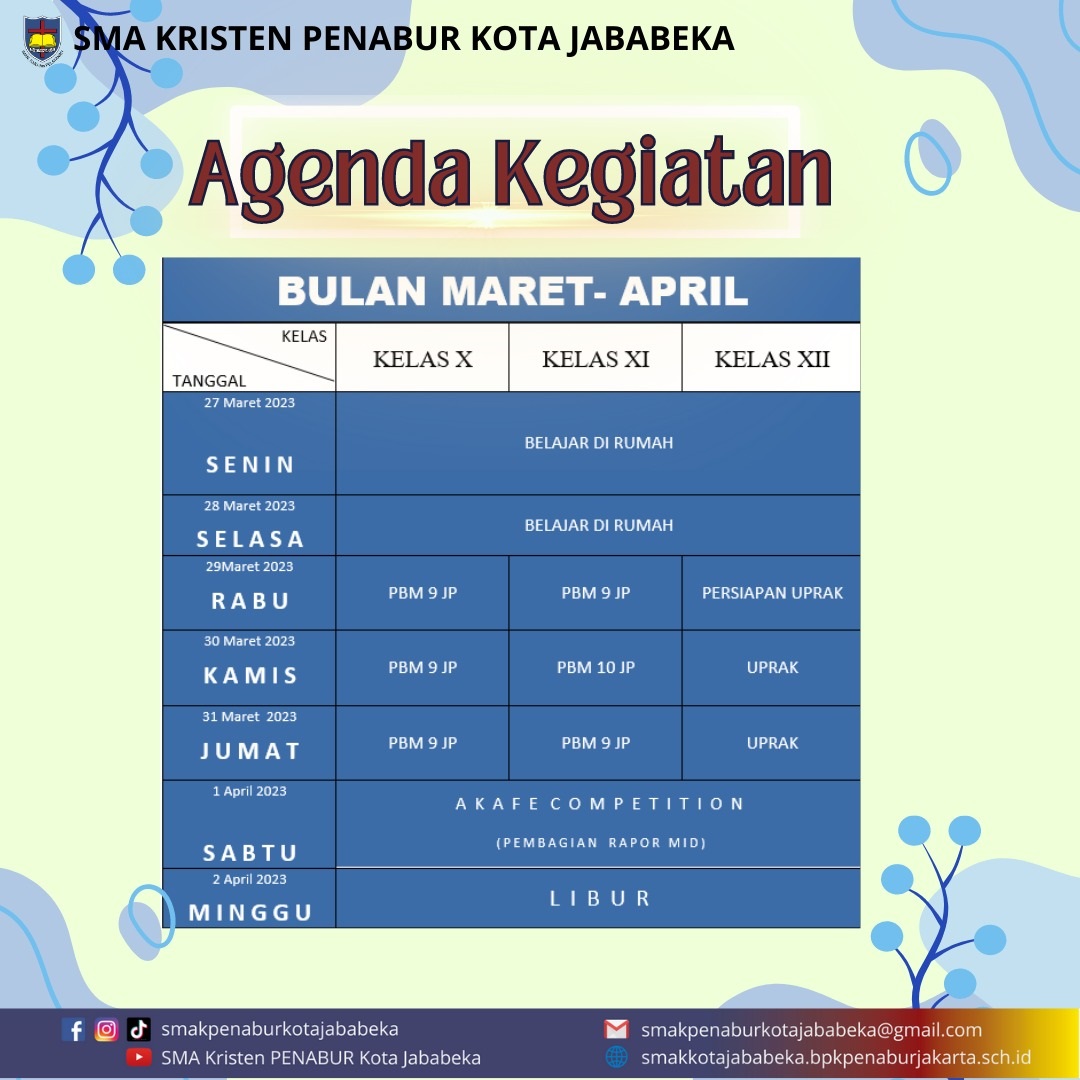 Jadwal Mingguan : 27 Maret - 2 April 2023