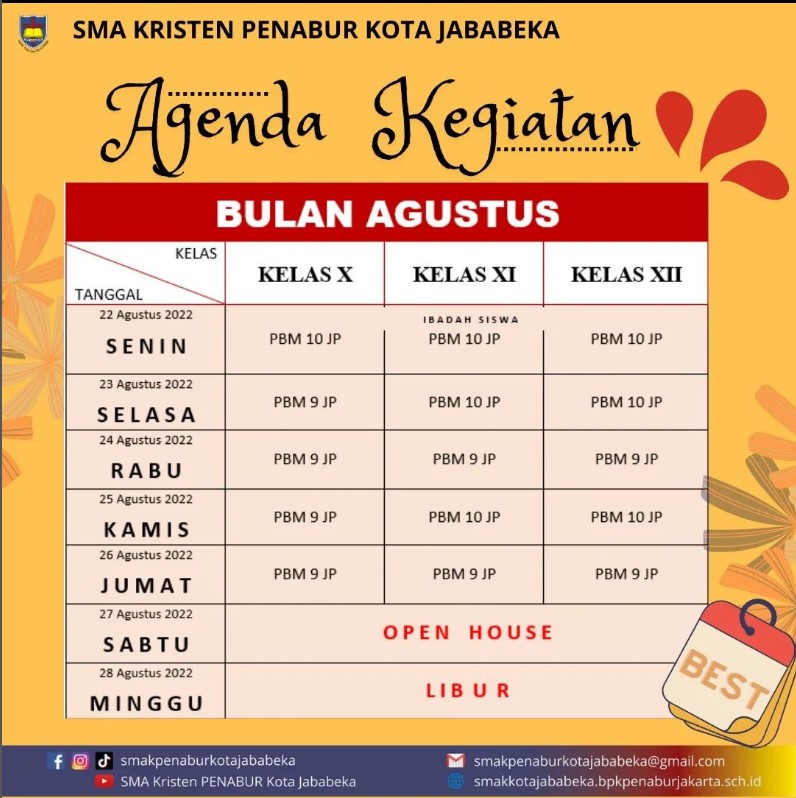 JADWAL MINGGUAN - 22 -29 AGUSTUS 2022